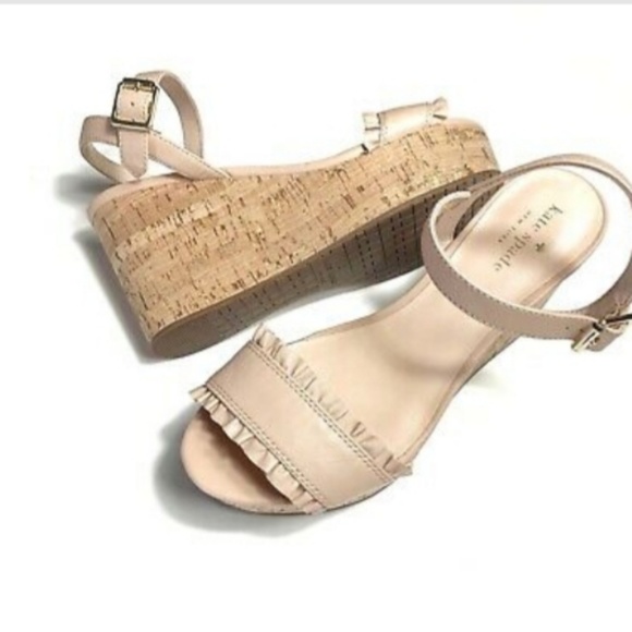 kate spade Shoes - New Kate Spade Leather Ruffle Cork Platform Wedge